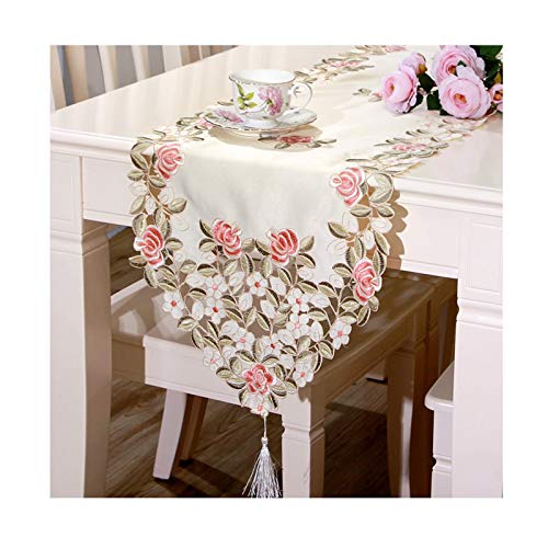 Chemin de table en dentelle de polyester rose chic 40x176cm - 2
