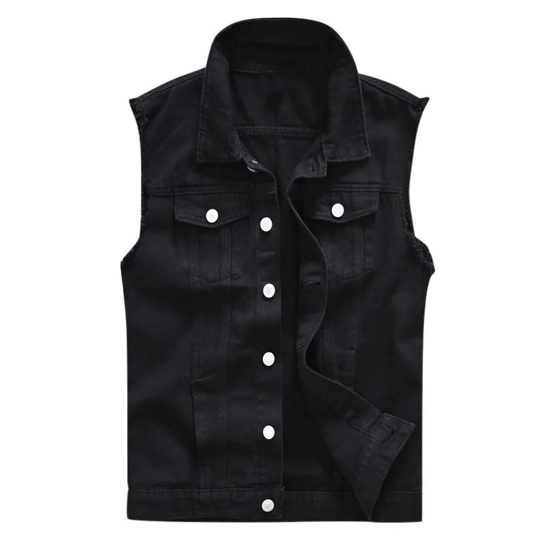 Gilet da uomo senza maniche in denim tinta unita giacca da cowboy slim fit monopetto jeans streetwear gilet