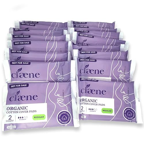 Image of Claene Organic Cotton Cover, Cruelty-Free, Menstrual Overnight Sanitary Pads for Women, Unscented, Breathable, Vegan, Organic Pads, Natural Sanitary Napkins with Wings (Regular, 32 Count)