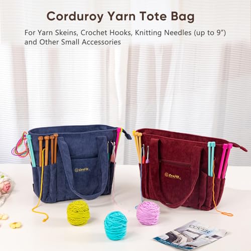 Image of MYBAGZING Crochet Bag and Tote - Corduroy Yarn Bag - Yarn Holder for Crocheting - Crochet Storage Bag for Crochet Hooks, Crochet Accessories, Knitting Bag for Crochet Lovers, Mother's Day Gift