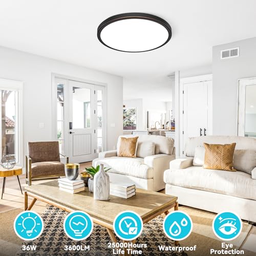 Image of libtit 16Inch Flush Mount LED Ceiling Light Fixture, 3000K 4000K 6500K Adjustable, 36W 3600lm Rubbed Bronze Satin Round Ceiling Lamp for Bathroom Shower Hallway Kitchen, 2 Pack