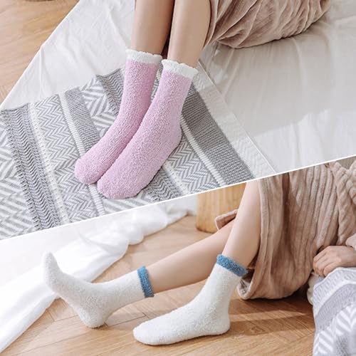 Image of CHOWISH Womens Fuzzy Slipper Socks Super Soft Microfiber Fluffy Cozy Winter Warm Fuzzy Crew Socks