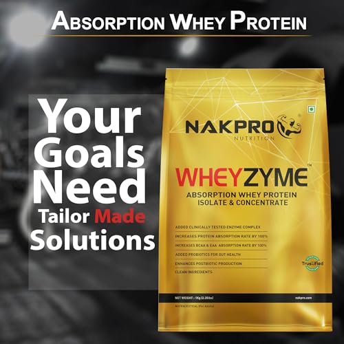 Image of NAKPRO WheyZyme Whey Protein Powder, Isolate & Concentrate | 26g of Protein per Serving | Clinically Tested 100% Higher Protein Absorption (1kg, Double Rich Chocolate)