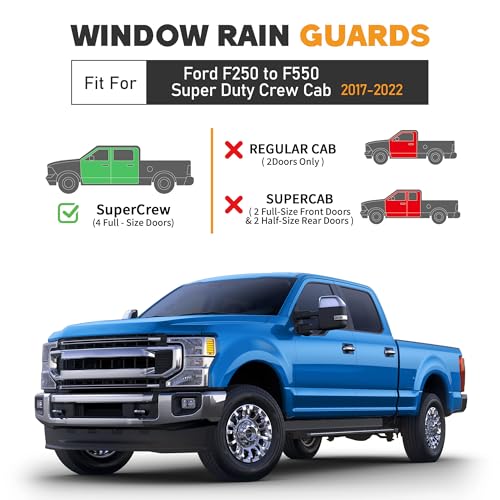 Image of Shatterproof Taped-On Window Deflectors for 2017-2026 Ford F250 to F550 Super Duty Crew Cab, Rain Guards, Window Visors for Cars, Vent Deflector, 4pcs