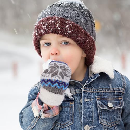 Kids Winter Gloves Boys Girls Knit Fleece Lined Warm Mittens Cute Outdoor Snow Gloves (for 3-7 Years)2