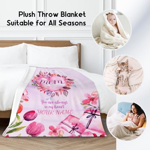 Custom Gifts for Mom Mothers Day - Blanket with Heart and Flowers - 60x80 Inch Cozy Soft Throw Blankets to Mother's Gift