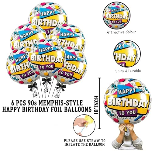 Image of Happy Birthday Round Foil Balloons Floral Print Pack of 6