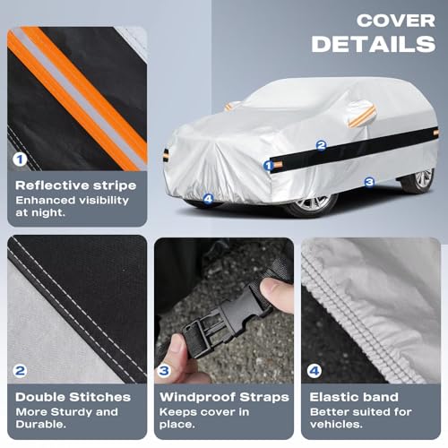 Image of 10 Layers SUV Car Cover Custom Fit for GMC Terrain(2010-2026), Waterproof All Weather for Automobiles, Outdoor Full Cover Sun Dust Rain Protection with Cotton. Silver