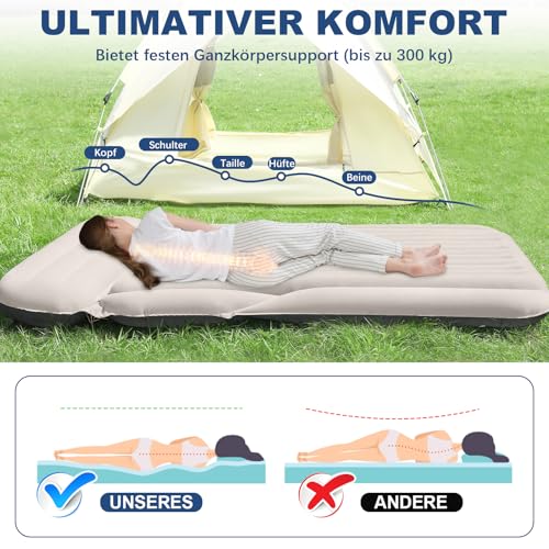 KMZ SUV Luftmatratze Dickere Doppelseitige Beflockung Camping Matratze – Tragbares Bewegliche Schlaf-Auto-Bett – Bequeme Aufblasbare Reisen Luftbett mit Elektrische Luftpumpe und 2 Kissen