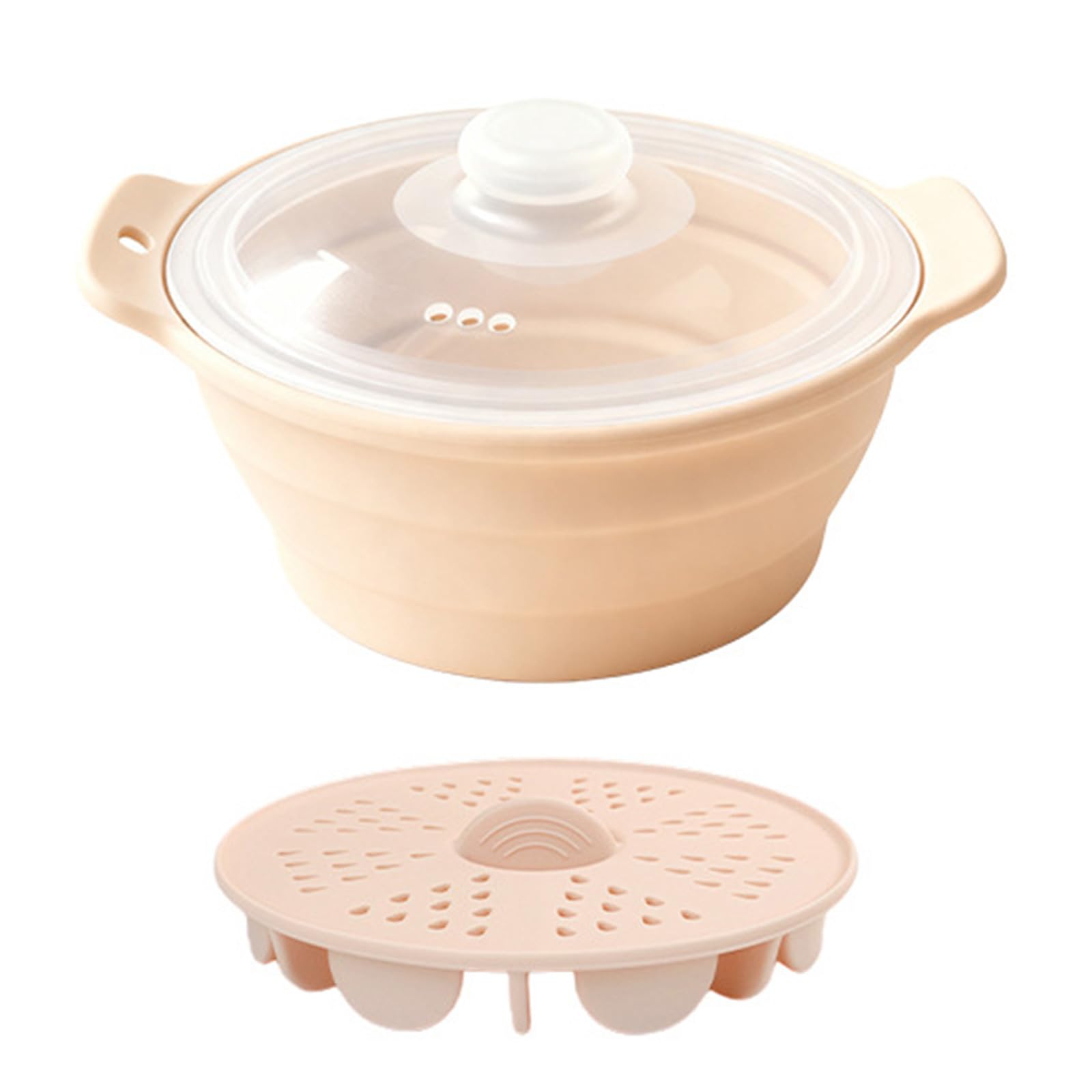 APGLSXY Foldable Silicone Food Steamer with Handle and Basket for Microwave Cooking Vegetables Seafood Dumplings Rice 42oz Microwave Safe Food Steamer