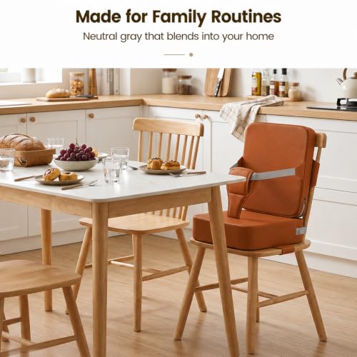 Image of Booster Seat for Kitchen Chair, Upgrade Toddler Booster Seat for Table | 3.5 inch High Density Foam Toddler Booster Seat for Dining Table with 7 inch Backrest, Front Safety Buckle, Travel Booster Chair