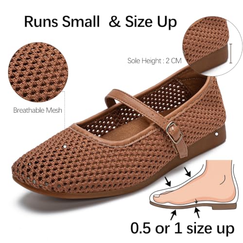 Image of Buyrew Women's Mary Jane Flats Breathable Mesh Square Toe Ballet Flats with Arch Support Washable Non Slip Casual Dress Shoes for Work Office