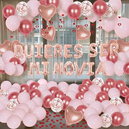 Image of Pink Will You Be My Girlfriend Balloons - Valentines Day Balloons Kit, Pink Heart Balloons with 200pcs Rose Petals, Valentines Day Romantic Decorations Special Night (QUIERES)