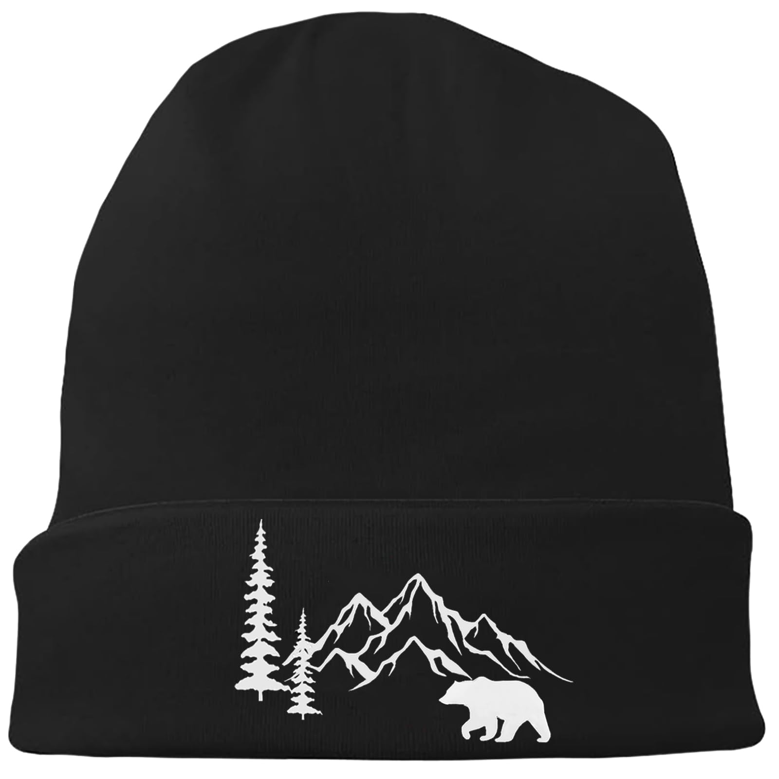 Black Knit Beanie Hat for Men Bear Classic Adult Beanie Cap Winter Warm Knitted Hat for Men Women Skull Hip Hop Cap for Men