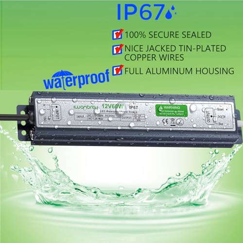 Image of LED Driver 60 Watts Waterproof IP67 Ultra Thin 0.87in 12V 5A DC Output Low Voltage Transformer Outdoor Power Supply Adapter for LED Strip,Landscape Lighting Project, and Any 12V LED Lights