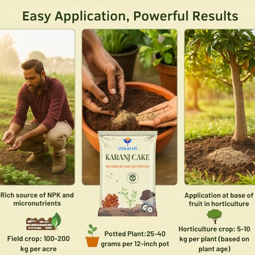 Image of Utkarsh Karanj Cake | Pongamia Cake Khali | Organic Fertilizers Manure for Gardening, All Types of Plants, Flowers, Vegetables & Lawn- (1.8 Kg; Pack of 2 of 900 gm)