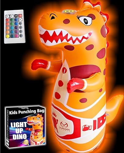Punch-Activated LED and Roaring Dinosaur Punching Bag for Kids | Bounce-Back Toy for Safe, Active Play | Durable Fun Gift for Toddlers Ages 2-8 (3 AAA Batteries Not Included)