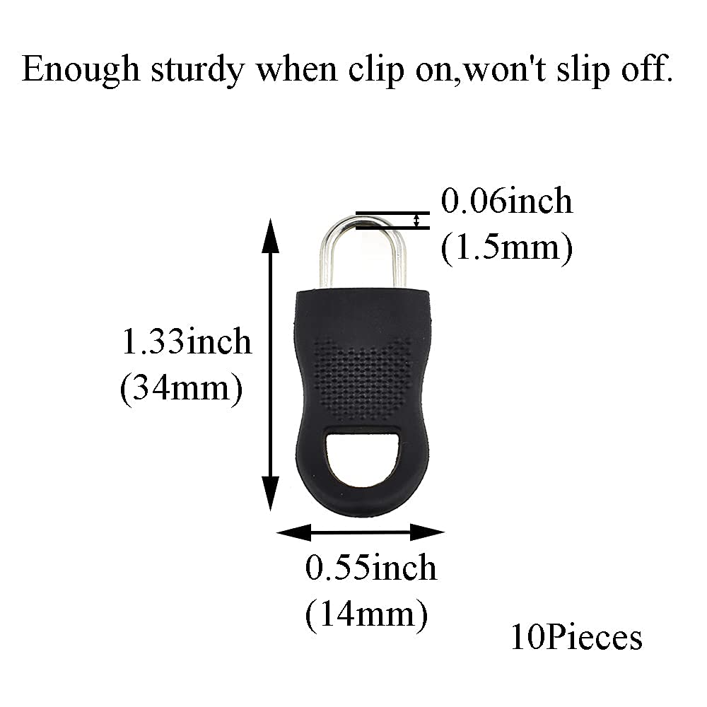 G.FIDEL Metal Zipper Pull Tab Tag Handle Fixer, 0.06 inch 1.6 mm Small Clasp Diameter, Black, Set of 5 1