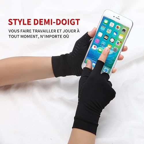 Miniatura 6 de Guantes de compresión de cobre para artritis, los mejores guantes con infusión de cobre para mujeres y hombres, guantes de artritis sin dedos,