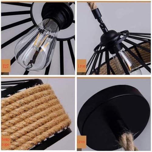 Lámpara de cuerda de cáñamo industrial para techos altos e iluminación loft 7