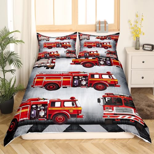 Parure de lit camion de pompier housse de couette enfant polyester rouge - 4