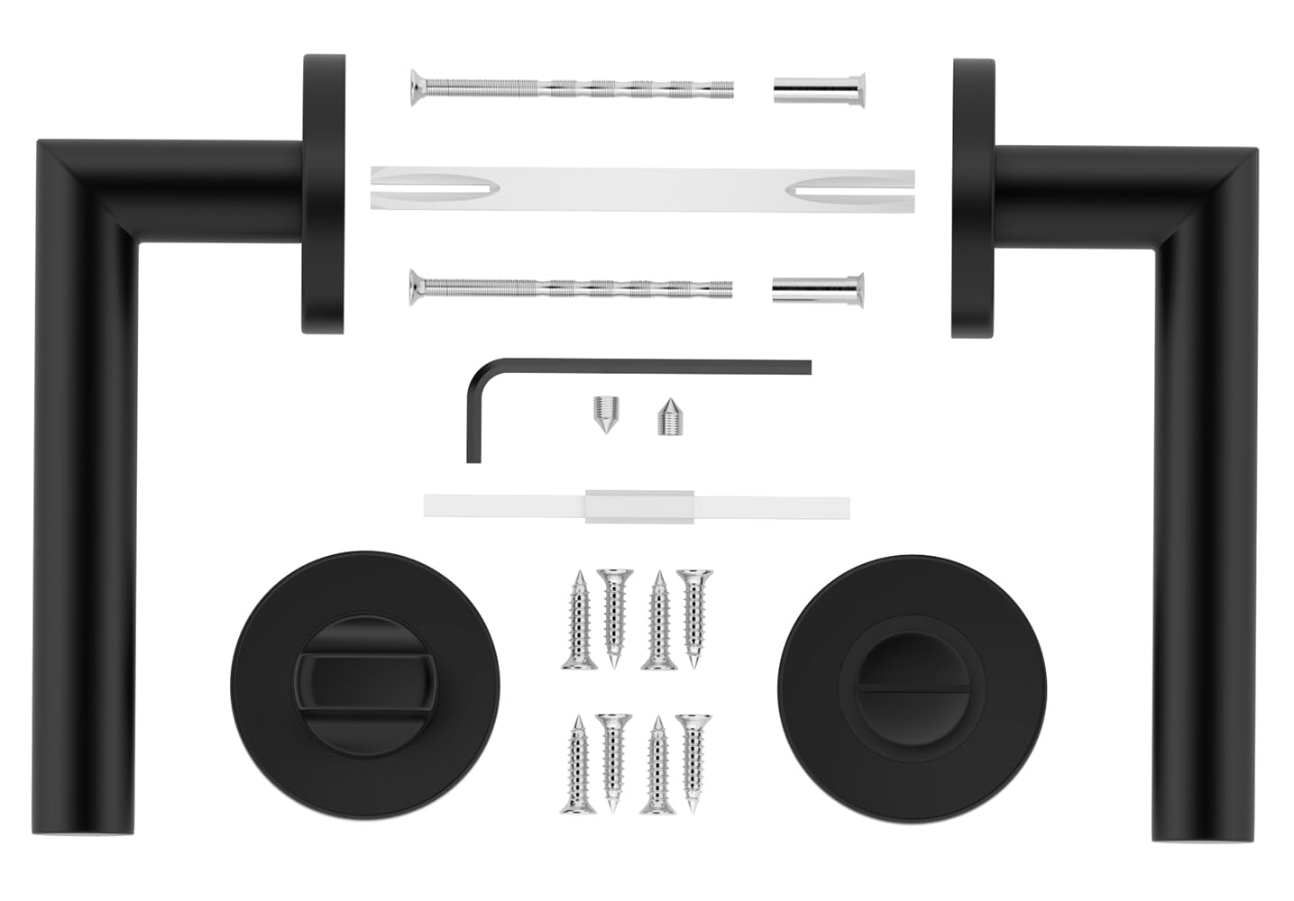 ERGO line LUCA Poignée de porte d'intérieur, noire, pour les portes de salle de bains, paire de poignées de porte sur rosaces rondes, noire mate, garnitures de porte, poignée