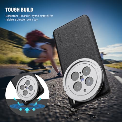 Image of NEEWER X200 Pro Case, Protective Phone Case Compatible with VIVO X200 Pro, Heavy Duty TPU + PC Faux Leather with 17mm Lens Mounts & 67mm Filter Adapter for Wireless Charging, PA114 Black + Silver