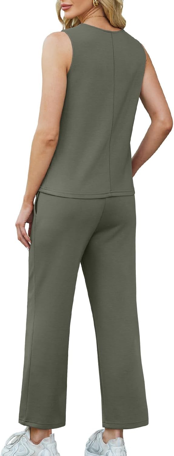 WIHOLL Two Piece Sets for Women Summer Outfits Matching Lounge Sets Wide Leg Crop Pants Vacation Travel - Image 5