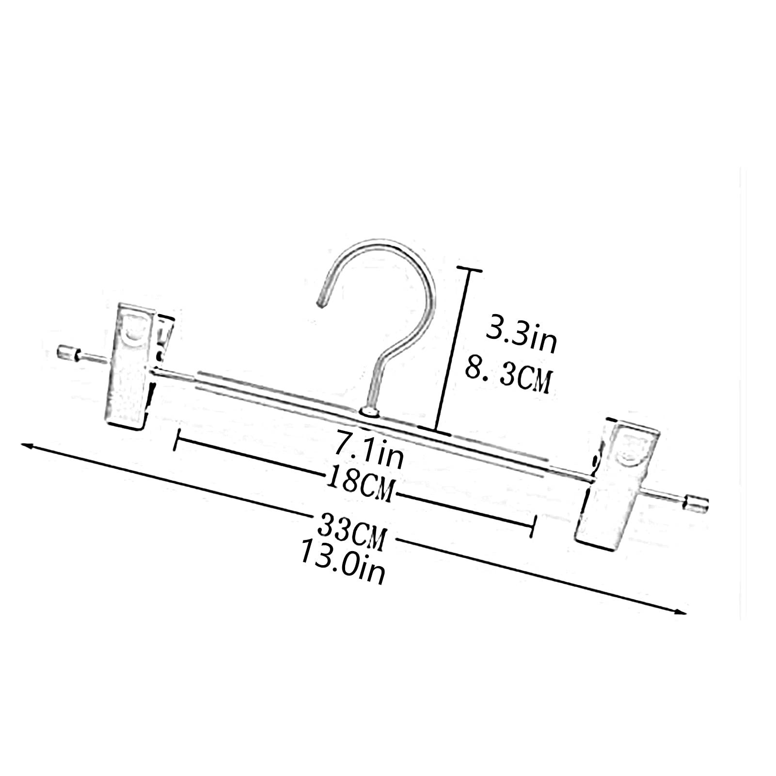 JIAYING Lot De Cintres Porte-Pantalons Métal Avec Clips Réglables - Pantalons, Jupes, 10 Pièces Argent