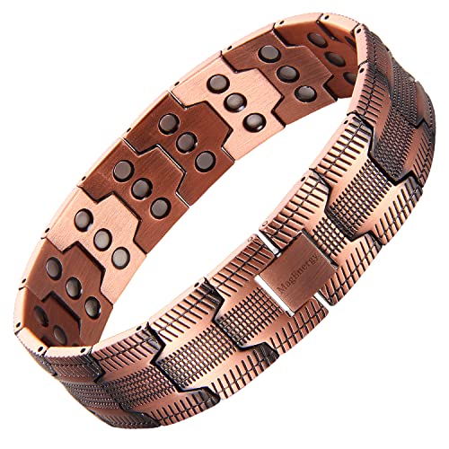 MagEnergy 99.9% Copper Magnetic Bracelet for Men 3X Magnetic Bracelets Men with Ultra Strength Magnets Adjustable Wristband with Link Removal Tool & Jewelry Gift Box(Copper)