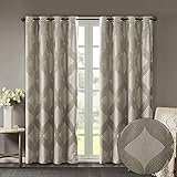 Sun Smart Bentley Total Blackout Curtains Window, Ogee Knitted Jacquard, Grommet Top Living Room Decor, Thermal Insulated Light Blocking Drape for Bedroom and Apartments 50x84, Taupe