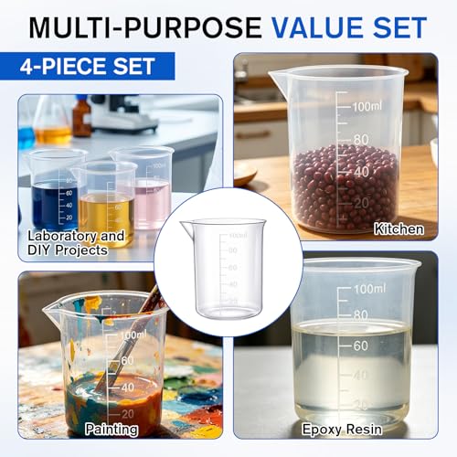 Set de 4 vasos medidores plásticos transparentes 100 ml miniatura 6