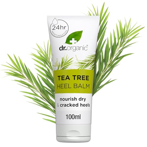 Baume pour les Talons au Tea Tree Dr Organic, pour Pieds Secs & Fissurés, avec Huile de Graines de Tournesol Naturelle, Végan, Sans Cruauté, Sans Paraben & SLS, Bio Certifié, 100ml