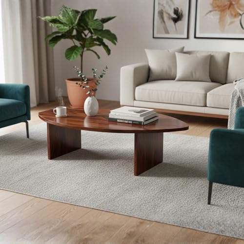 Image of Solid Sheesham Wood Oval Coffee Table for Living Room | Modern Low Height Centerpiece for Sofa Seating Area | Handcrafted Wooden Accent Furniture | Durable Designer Piece for Home & Apartment | Brown