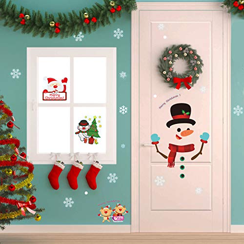 Whaline 64Pcs Christmas Stickers For Refrigerator,Window And Wall,Snowman Snowflakes Christmas Window Clings Decal Stickers,Holiday Xmas Decorations For Fridge, Door, Garage, Office Cabinets(4 Sheets) #TOP3