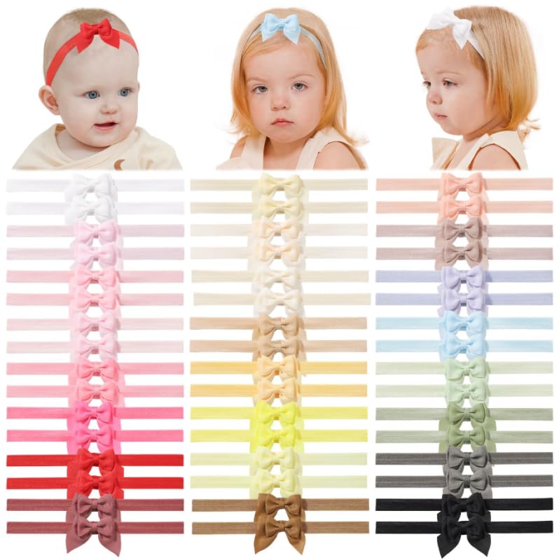 jollybows 24pcs Baby Girls Bows Headbands Elastic Hairband Ribbon Bow Hair Accessories for Newborns Infants Toddlers and Kids, Style B