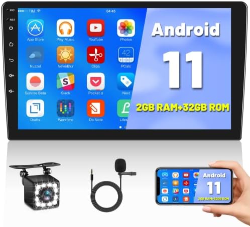 10.1 Inch Android 11 Car Stereo with 2G+32G, Touchscreen Radio with Backup Camera, in-Dash Navigation GPS Unit, Bluetooth FM Car Radio, Mirror Link