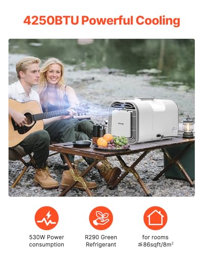 VEVOR Tragbare Klimaanlage, 4250 BTU, 3-Gang-Klimagerät mit 24-Stunden-Timer, Kühler, einstellbar von 16–32 °C, kompatibel mit AC/DC, für Camping, Wohnmobile oder den Heimgebrauch, 510x270x315 mm – Bild 3