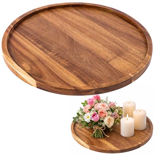 Round Tray Durable Round Wooden Tray with Wooden Display Surface