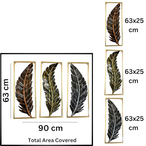 Image of SNS DECOR Metal Frame Leaf Set of 3 Wall Art Decorations | Modern Luxury Metal Wall Art Decor, | Perfect 3D Wall Sculpture For Living Room, Restaurant, Hotel & Office (Antique)