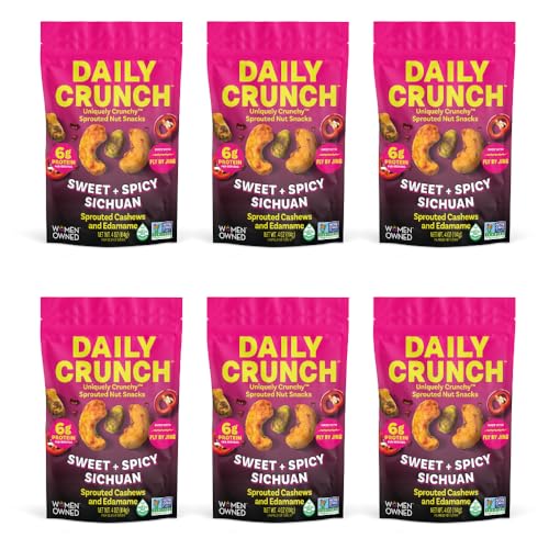 Image of Daily Crunch Sprouted Cashews and Dehydrated nuts for a Unique Crunch, Keto Friendly, Non-GMO Zero Seed Oils, Gluten Free 4oz (6 Pack, Sichuan)