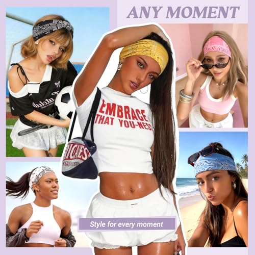 Image of Awumbuk Wide Headbands for Women Knotted No Slip Head Bands Soft Turban Headband Hair Accessories Boho African Solid Color Head Wraps for Women Yoga Workout (Purple Boho Paisleys)