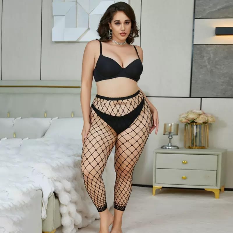 Phedrew Women's Plus Size Fishnet Stockings 3 Pairs High Waist Stretchy Footless Tights2