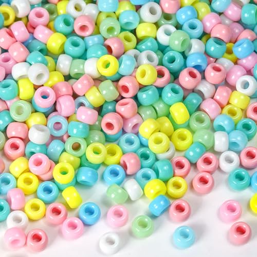 Pastel Pony Beads 1000+pcs Easter Color Acrylic Kandi Bead Refill Plastic Colored Bead Teal Spring Pony Beads for DIY Crafts Braids Bracelets Mixed Macaron Color Jewelry Making Crafts DIY Projects