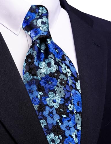 Image of Barry.Wang Neckties for Man Floral Silk Woven Tie for Man Necktie Clips Fashion Designer 3.34 inch inch Wedding Summer, Dusty Blue