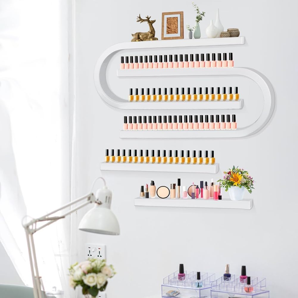 Organizador de esmaltes de uñas y pintalabios Blancos, Paquete de 2; Expositor de cosméticos Colgante de Estilo Americano, para Montaje en Pared; Expositor de Pared para frascos de Perfume d