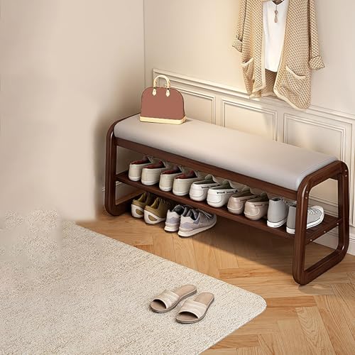 Banco zapatero de madera con cojín acolchado, ahorro de espacio para sala de estar y dormitorio (gris y blanco, 100 x 34 x 42 cm), solución elegante y funcional