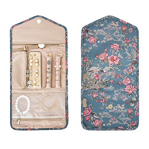 Image of BAGSMART Travel Jewellery Organiser Roll Foldable Jewelry Case for Journey-Rings, Necklaces, Bracelets, Earrings, Flower Bird