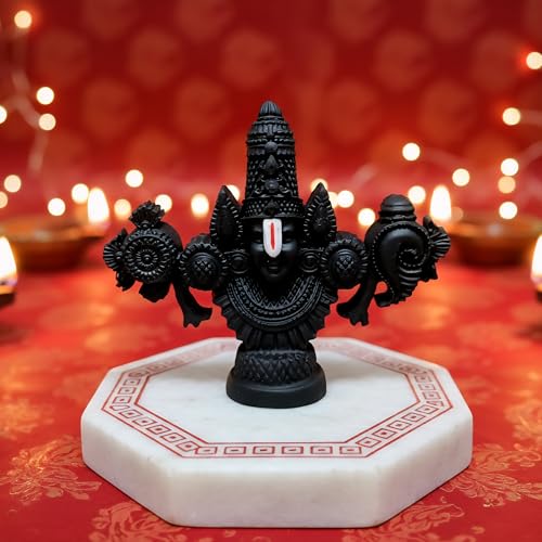 Image of ARNAVIRA Lord Balaji Face Idol | 4.2 x 3.5 Inch Black Terracotta Venkateswara Face Murti for Pooja Room | Car Dashboard | Gifting | Home Temple Decor