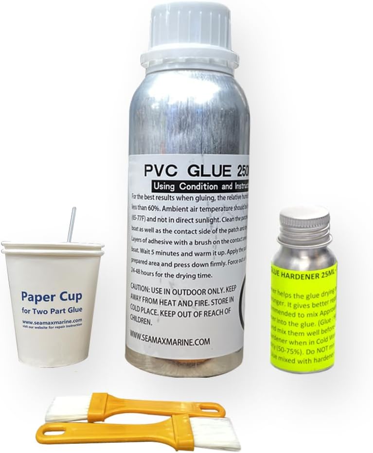 Seamax Professional Grade 2 Part Marine Adhesive Kit, Marine-Grade with Application Tools – Good for All PVC Inflatable Boats, Rafts, Dinghies, Kayaks, SUPs (280g - 2 Part PVC Adhesive Kit)